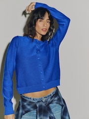 Cobalt Blue Supersoft Crew Neck Long Sleeve Cardigan - Image 2 of 5