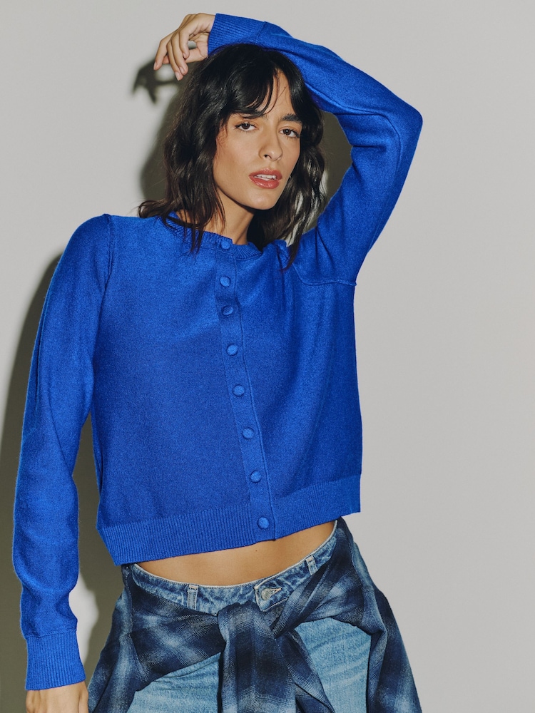 Cobalt Blue Supersoft Crew Neck Long Sleeve Cardigan - Image 2 of 5 Cobalt Blue Supersoft Crew Neck Long Sleeve Cardigan - Image 2 of 5