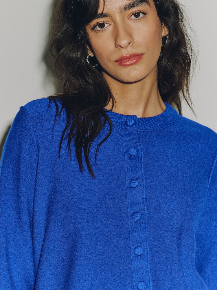 Cobalt Blue Supersoft Crew Neck Long Sleeve Cardigan - Image 5 of 5 Cobalt Blue Supersoft Crew Neck Long Sleeve Cardigan - Image 5 of 5