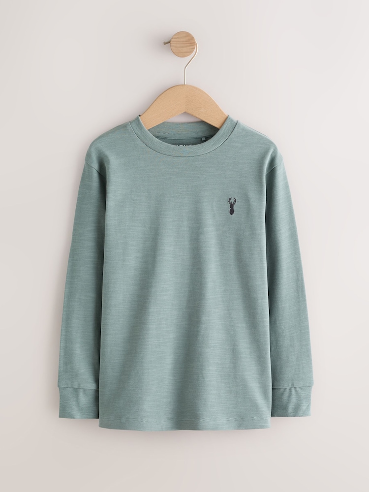 Blue/Ecru/ Tan/ Charcoal Stag Logo Long Sleeve Cosy T-Shirts 4 Pack (3-16yrs) - Image 2 of 9 Blue/Ecru/ Tan/ Charcoal Stag Logo Long Sleeve Cosy T-Shirts 4 Pack (3-16yrs) - Image 2 of 9