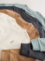 Blue/Ecru/ Tan/ Charcoal Stag Logo Long Sleeve Cosy T-Shirts 4 Pack (3-16yrs) - Image 8 of 9