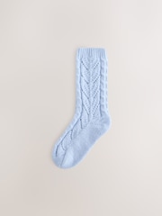 Light Blue/Chocolate Brown Cable Pointelle Knitted Cosy Ankle Socks 2 Pack - Image 2 of 7
