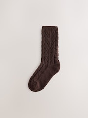 Light Blue/Chocolate Brown Cable Pointelle Knitted Cosy Ankle Socks 2 Pack - Image 3 of 7