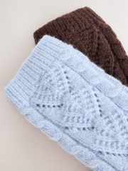 Light Blue/Chocolate Brown Cable Pointelle Knitted Cosy Ankle Socks 2 Pack - Image 4 of 7