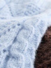 Light Blue/Chocolate Brown Cable Pointelle Knitted Cosy Ankle Socks 2 Pack - Image 5 of 7