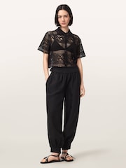 AllSaints Black Kyra Polo T-Shirt - Image 2 of 4