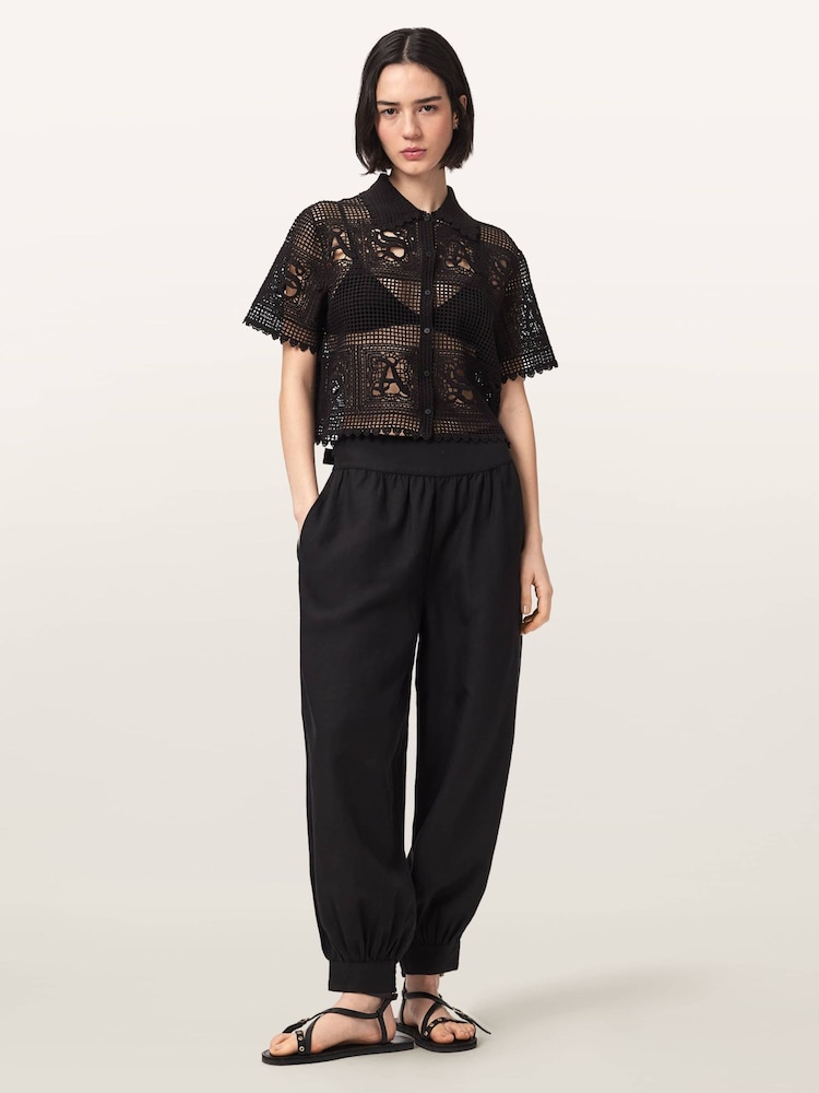 AllSaints Black Kyra Polo T-Shirt - Image 2 of 4