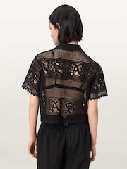 AllSaints Black Kyra Polo T-Shirt - Image 3 of 4