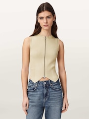 AllSaints Cream Cruz Zip Waiscoat - Image 1 of 5