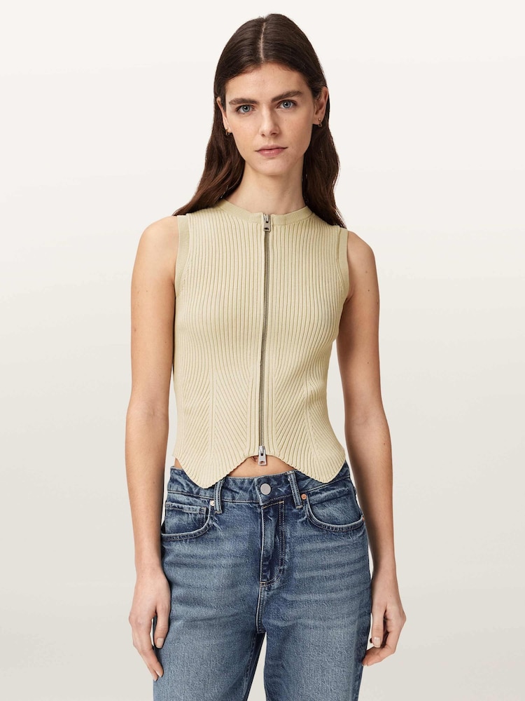 AllSaints Cream Cruz Zip Waiscoat - Image 1 of 5