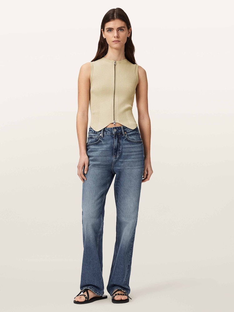 AllSaints Cream Cruz Zip Waiscoat - Image 2 of 5
