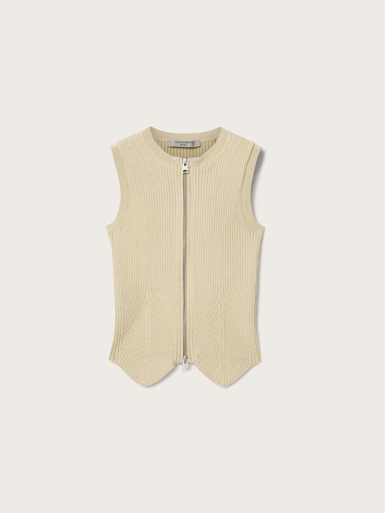 AllSaints Cream Cruz Zip Waiscoat - Image 5 of 5