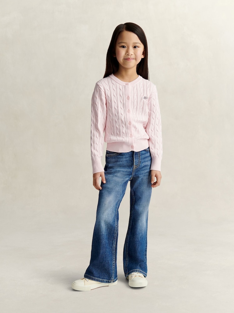 GANT Pink Shield Cable Knit Cardigan - Image 4 of 4 GANT Pink Shield Cable Knit Cardigan - Image 4 of 4