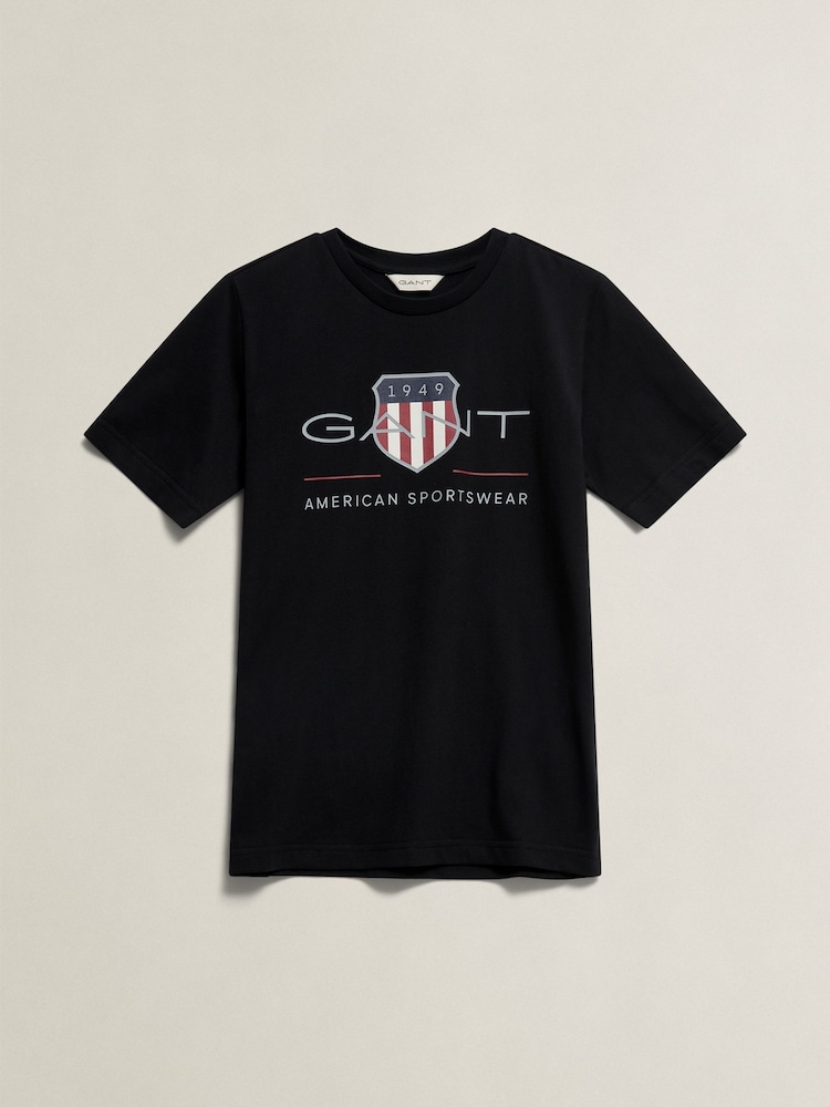 GANT Black Archive Shield Short Sleeve T-Shirt - Image 1 of 2 GANT Black Archive Shield Short Sleeve T-Shirt - Image 1 of 2