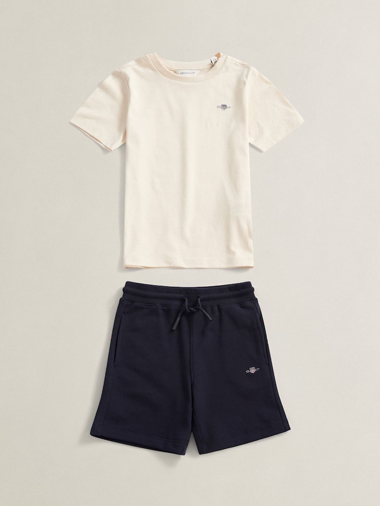 GANT Cream Shield Short Sleeve T-Shirt & Sweat Short Set - Image 1 of 5 GANT Cream Shield Short Sleeve T-Shirt & Sweat Short Set - Image 1 of 5