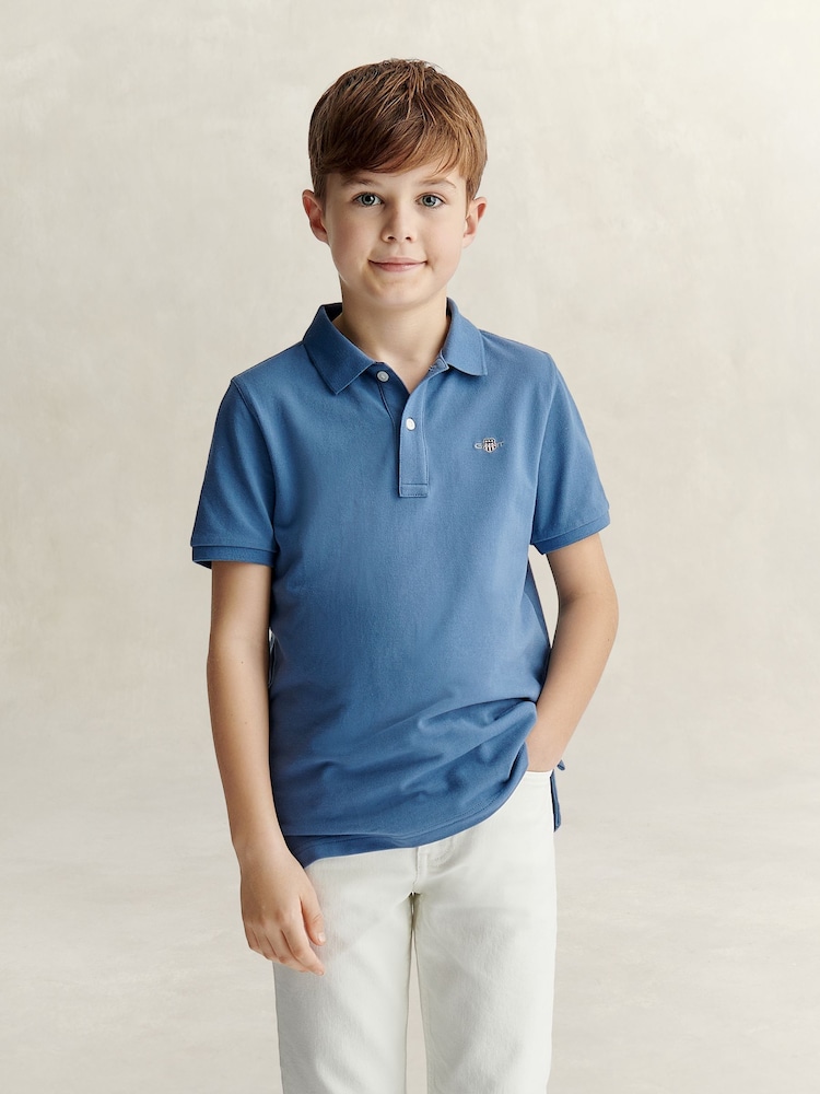 GANT Blue Shield Pique Short Sleeve Polo Shirt - Image 1 of 4
