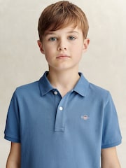 GANT Blue Shield Pique Short Sleeve Polo Shirt - Image 3 of 4