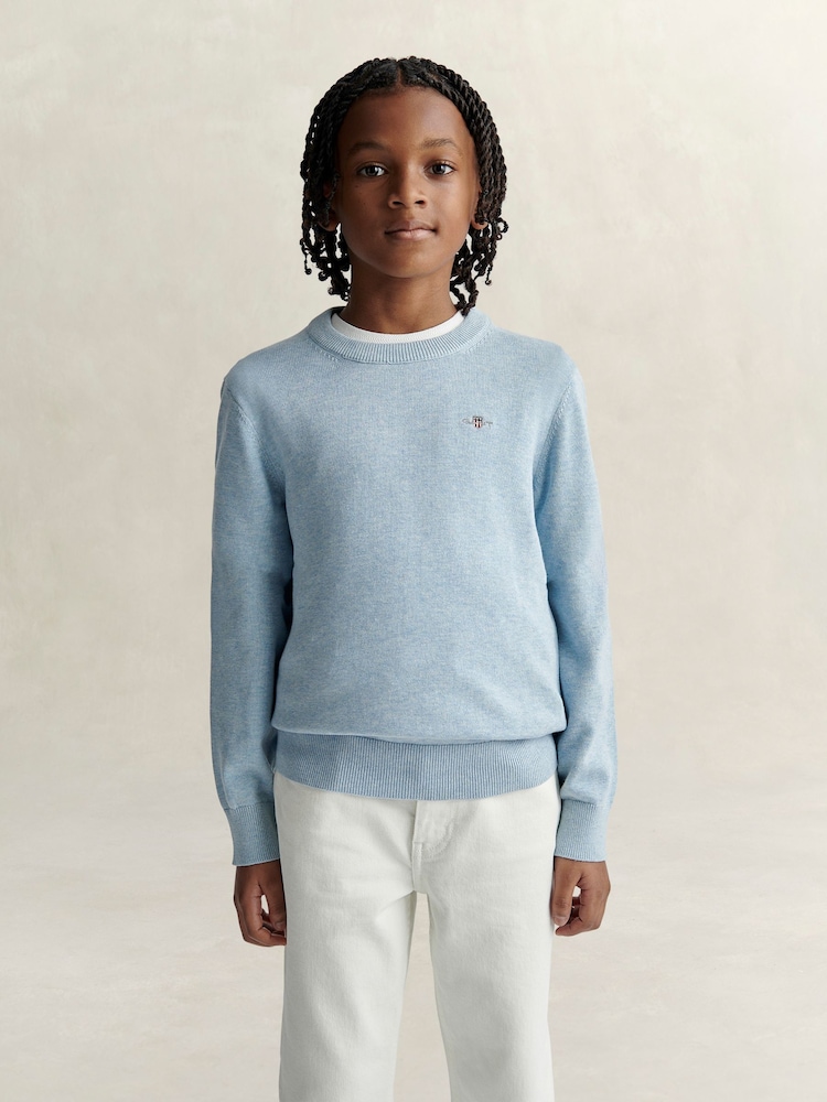 GANT Blue Shield Cotton Crew Neck Sweater - Image 1 of 4