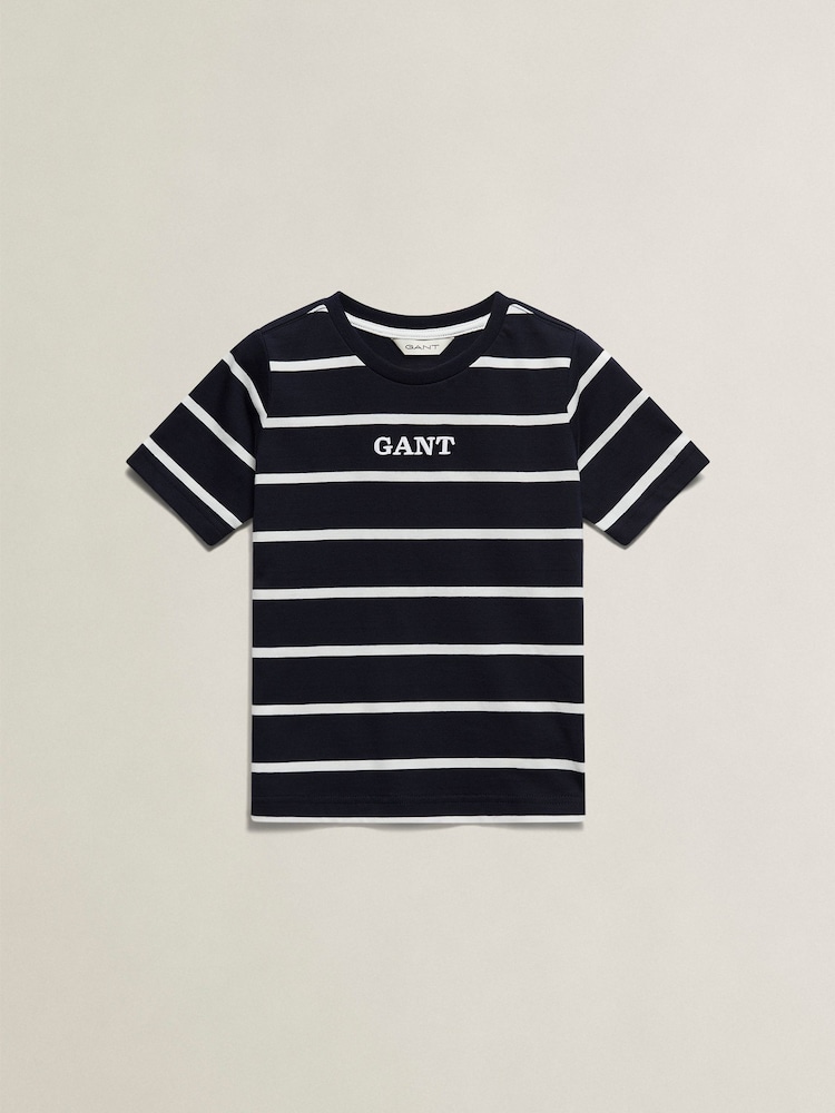 GANT Blue Gant Graphic Stripe Short Sleeve T-Shirt - Image 1 of 3 GANT Blue Gant Graphic Stripe Short Sleeve T-Shirt - Image 1 of 3