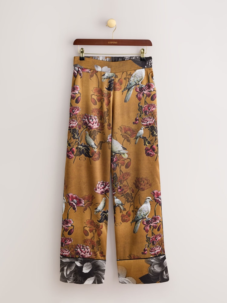 CERENE Floral Print Satin Wide Leg Trousers - Imaginea 2 din 11