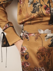 CERENE Floral Print Satin Wide Leg Trousers - Imaginea 3 din 11