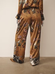 CERENE Floral Print Satin Wide Leg Trousers - Imaginea 4 din 11