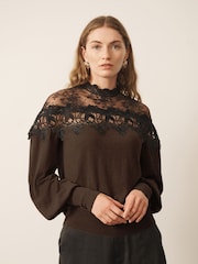 CERENE Eliza Brown Contrast Lace Jumper - Image 1 of 11