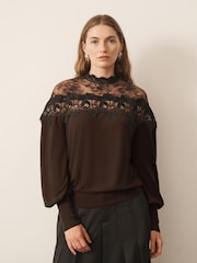 CERENE Eliza Brown Contrast Lace Jumper - Image 2 of 11