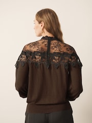 CERENE Eliza Brown Contrast Lace Jumper - Image 3 of 11