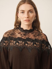 CERENE Eliza Brown Contrast Lace Jumper - Image 4 of 11