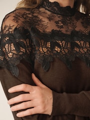 CERENE Eliza Brown Contrast Lace Jumper - Image 5 of 11