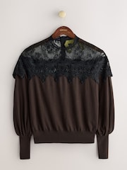 CERENE Eliza Brown Contrast Lace Jumper - Image 6 of 11