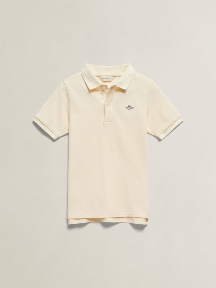 GANT Cream Shield Pique SS Polo Shirt - Image 1 of 2 GANT Cream Shield Pique SS Polo Shirt - Image 1 of 2