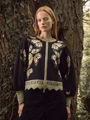 CERENE Edmonds Black Jacquard Butterfly  Print Zip Through Knitted Jacket - Image 1 of 12