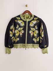 CERENE Edmonds Black Jacquard Butterfly  Print Zip Through Knitted Jacket - Image 2 of 12