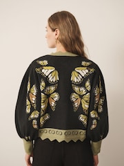 CERENE Edmonds Black Jacquard Butterfly  Print Zip Through Knitted Jacket - Image 3 of 12