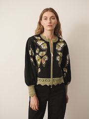 CERENE Edmonds Black Jacquard Butterfly  Print Zip Through Knitted Jacket - Image 4 of 12