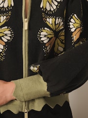 CERENE Edmonds Black Jacquard Butterfly  Print Zip Through Knitted Jacket - Image 6 of 12