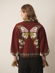 CERENE Edmonds Burgundy Jacquard Butterfly  Print Zip Through Knitted Jacket - Image 4 of 10