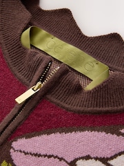 CERENE Edmonds Burgundy Jacquard Butterfly  Print Zip Through Knitted Jacket - Image 5 of 10