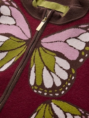CERENE Edmonds Burgundy Jacquard Butterfly  Print Zip Through Knitted Jacket - Image 7 of 10