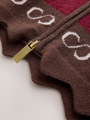 CERENE Edmonds Burgundy Jacquard Butterfly  Print Zip Through Knitted Jacket - Image 8 of 10