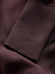 CERENE Bridget Burgundy Satin Scarf Detail Knitted Back Blouse - Image 8 of 9