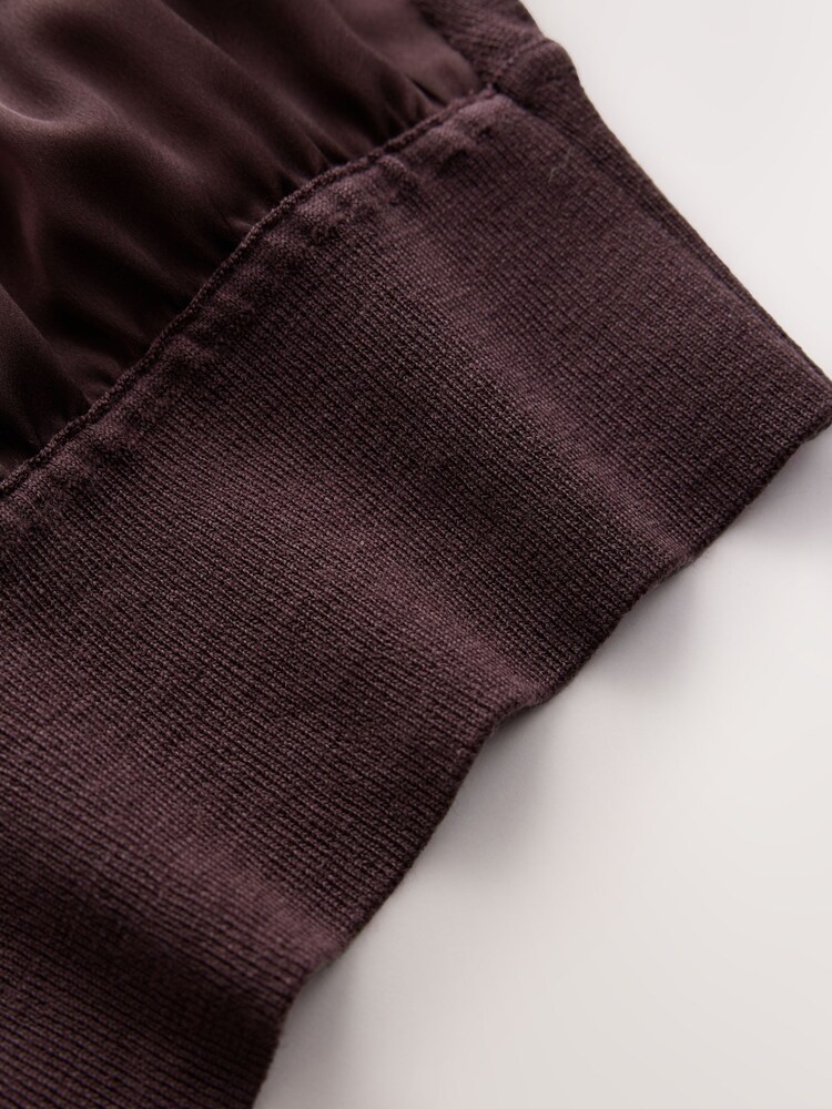 CERENE Bridget Burgundy Satin Scarf Detail Knitted Back Blouse - Image 9 of 9