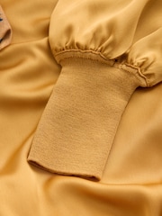 CERENE Bridget Ochre Yellow Cerenity Print Satin Scarf Detail Knitted Back Blouse - Image 10 of 11