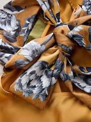 CERENE Bridget Ochre Yellow Cerenity Print Satin Scarf Detail Knitted Back Blouse - Image 7 of 11