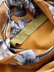 CERENE Bridget Ochre Yellow Cerenity Print Satin Scarf Detail Knitted Back Blouse - Image 8 of 11