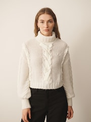 Cream - CERENE Chunky Ribbon Roll Neck Jumper - Larawan 1 ng 10