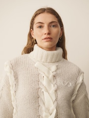 Cream - CERENE Chunky Ribbon Roll Neck Jumper - Larawan 2 ng 10