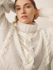 Cream - CERENE Chunky Ribbon Roll Neck Jumper - Larawan 3 ng 10